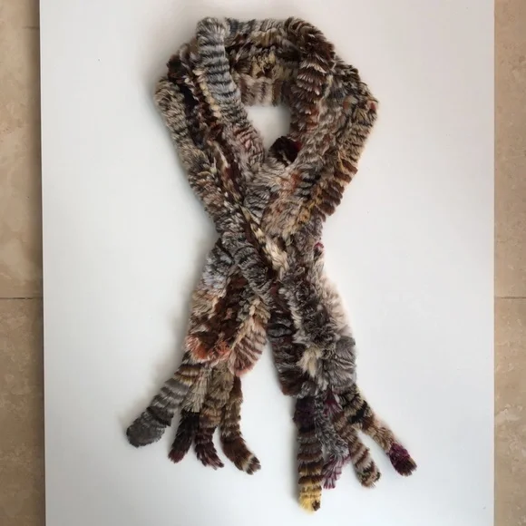 Multi-Color Fur Scarf w/ Tassels - Picture 2 of 4